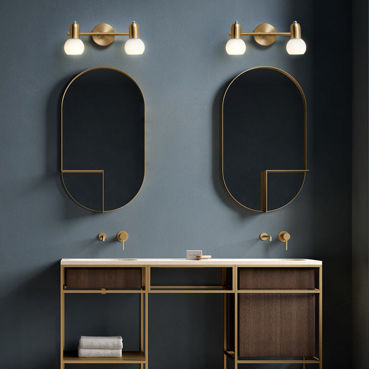Lisslune | Swiveling Dome Milk Glass Mirror Lights Postmodern Brass Wall Lights for Bathroom