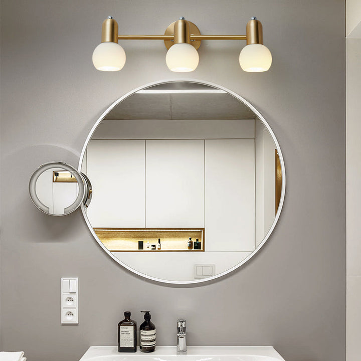 Lisslune | Swiveling Dome Milk Glass Mirror Lights Postmodern Brass Wall Lights for Bathroom