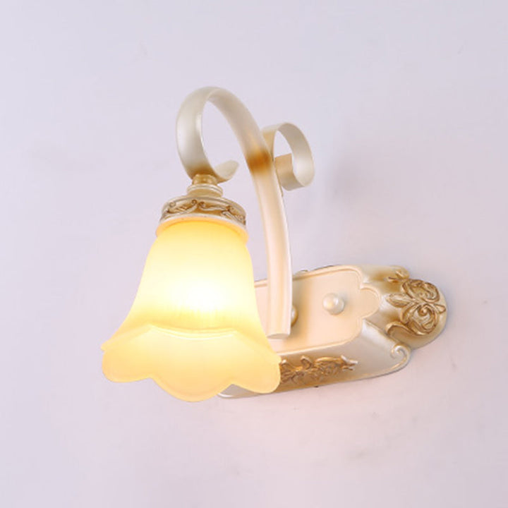 Lisslune | Floral Bathroom Wall Lighting Country Style Carved Glass Wall Lamp