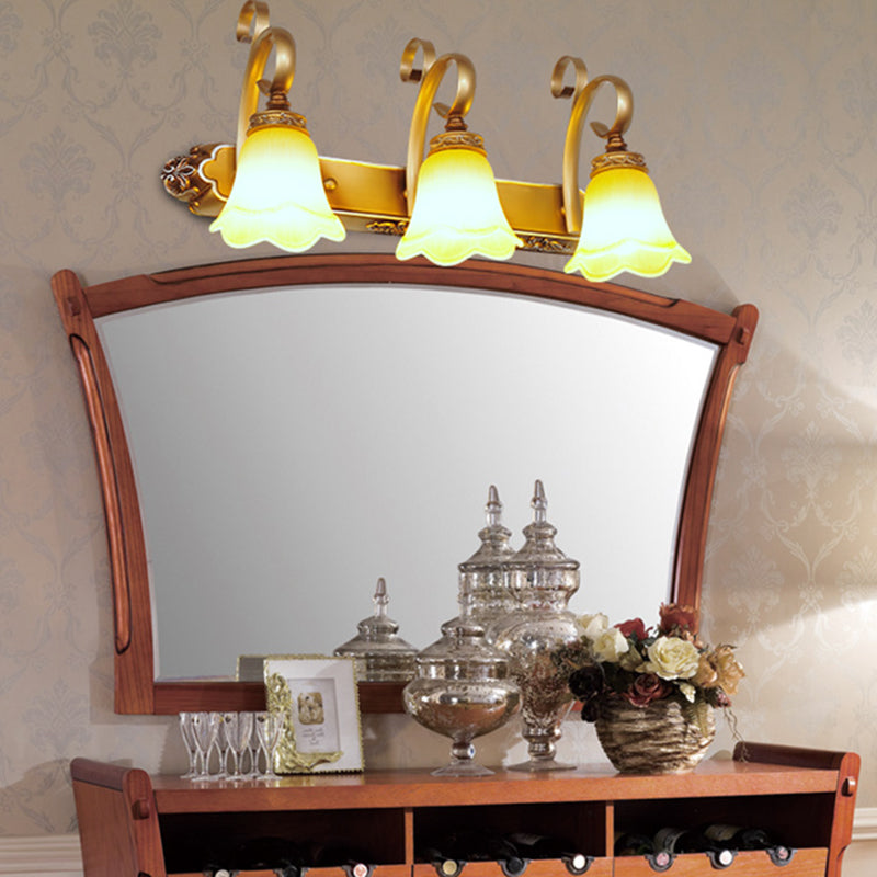 Lisslune | Floral Bathroom Wall Lighting Country Style Carved Glass Wall Lamp