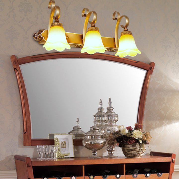 Lisslune | Floral Bathroom Wall Lighting Country Style Carved Glass Wall Lamp