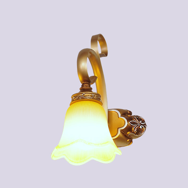 Lisslune | Floral Bathroom Wall Lighting Country Style Carved Glass Wall Lamp