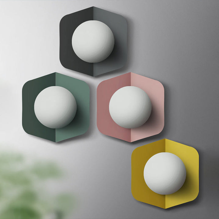 Skørter | Metal Hexagonal Scone Fixture Macaron Single Wall Mount Lamp with Ball Opaline Glass Shade