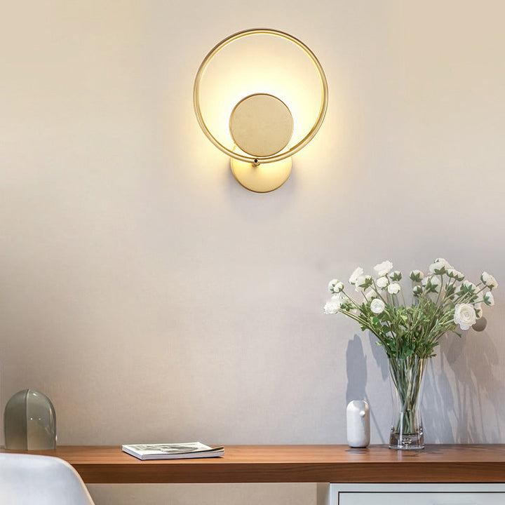 Lisslune | Round Metal LED Wall Light Simple Style Gold Wall Mounted Lamp for Bedroom