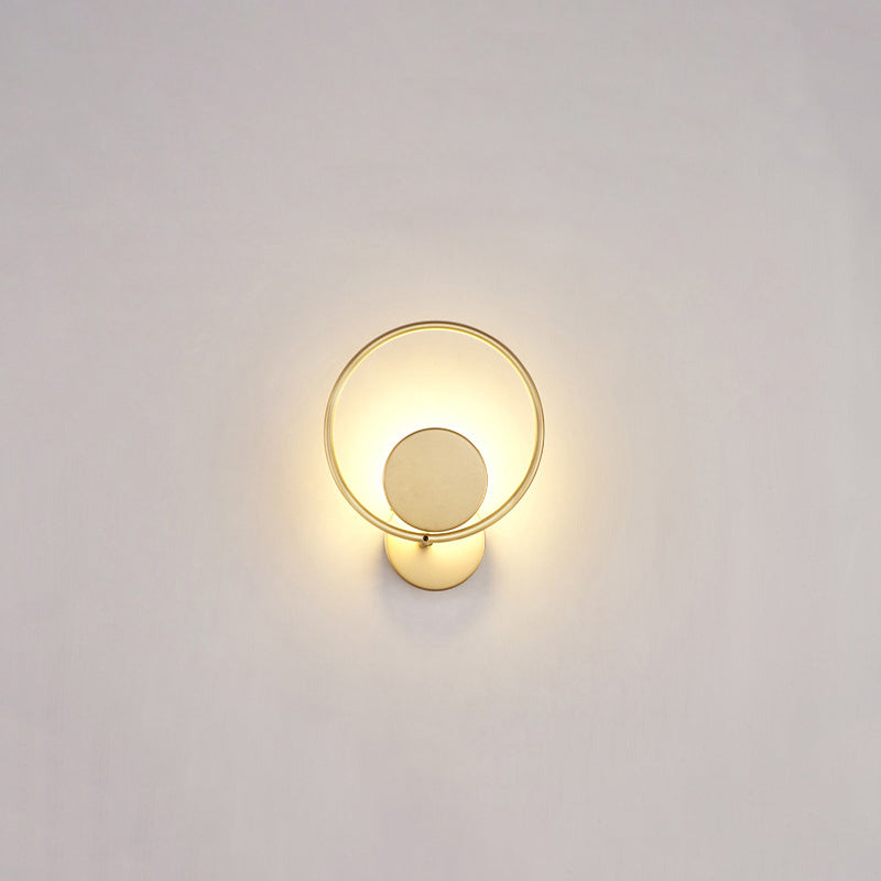 Lisslune | Round Metal LED Wall Light Simple Style Gold Wall Mounted Lamp for Bedroom