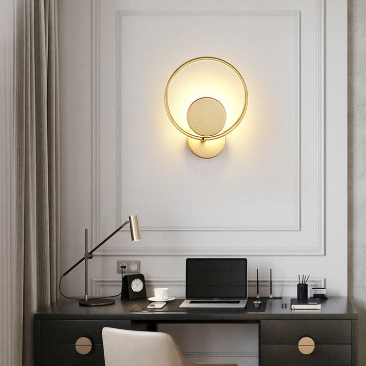 Lisslune | Round Metal LED Wall Light Simple Style Gold Wall Mounted Lamp for Bedroom