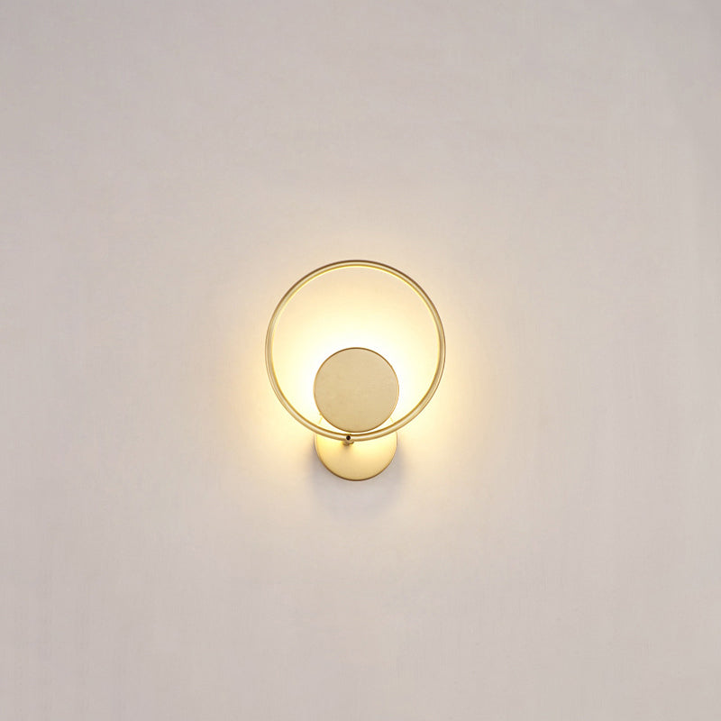 Lisslune | Round Metal LED Wall Light Simple Style Gold Wall Mounted Lamp for Bedroom