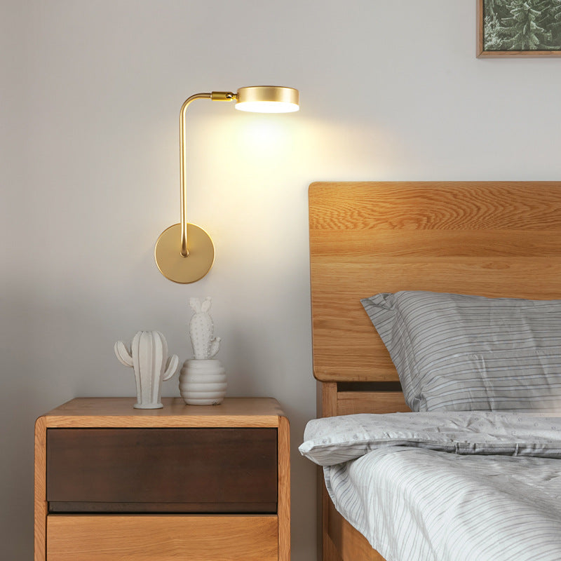 Lisslune | Round Metal LED Wall Light Simple Style Gold Wall Mounted Lamp for Bedroom