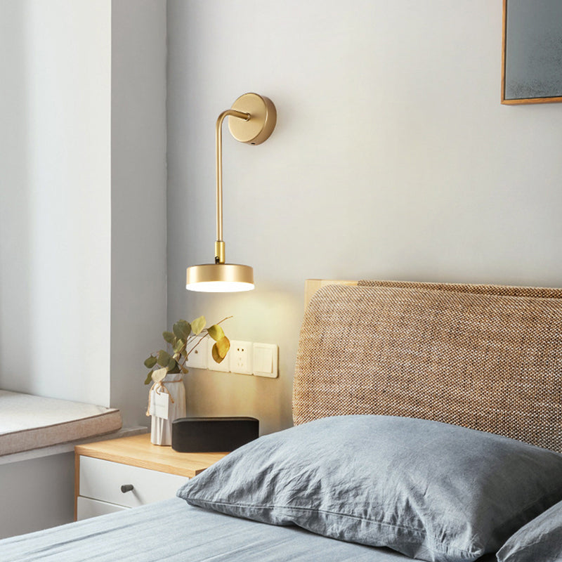 Lisslune | Round Metal LED Wall Light Simple Style Gold Wall Mounted Lamp for Bedroom