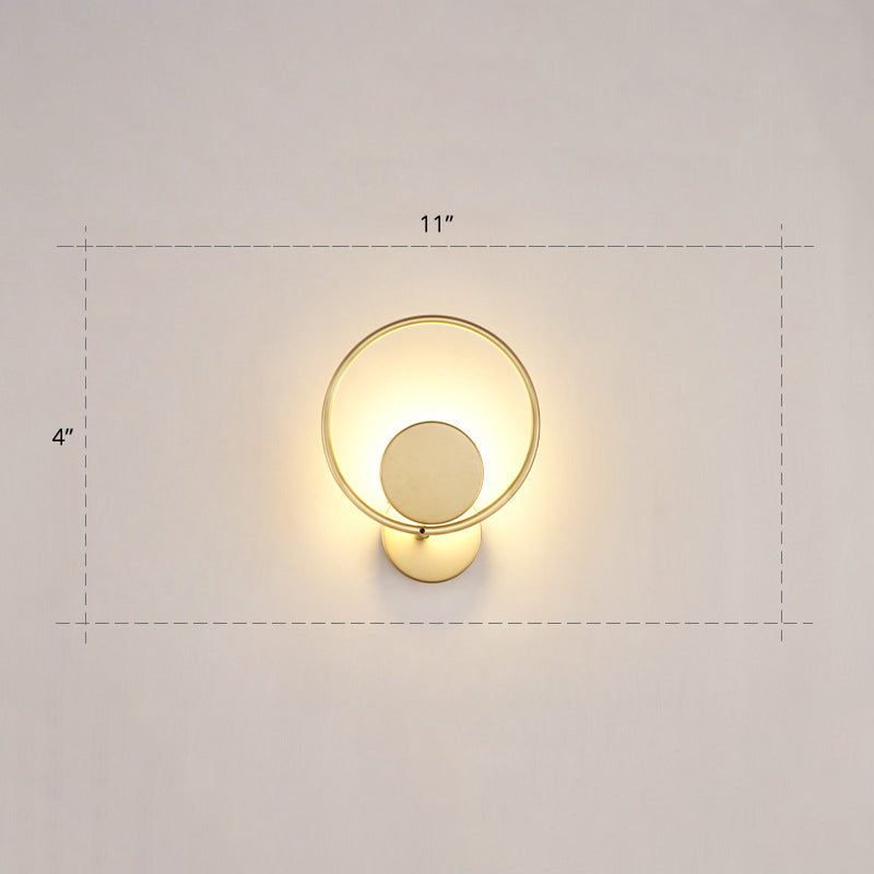 Lisslune | Round Metal LED Wall Light Simple Style Gold Wall Mounted Lamp for Bedroom