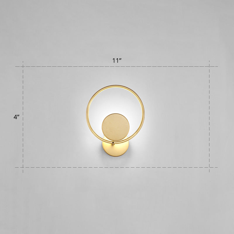 Lisslune | Round Metal LED Wall Light Simple Style Gold Wall Mounted Lamp for Bedroom