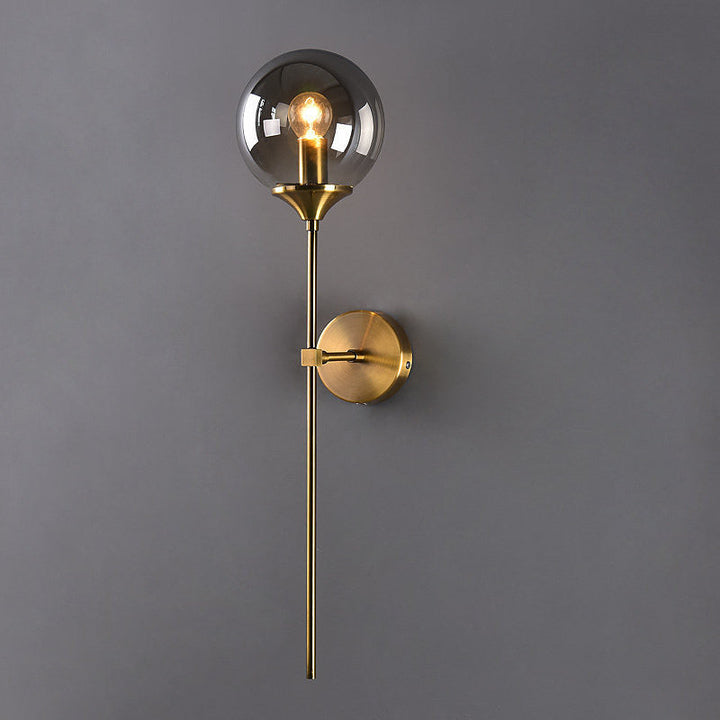 Lisslune | Brass Pencil Arm Wall Lamp Postmodern 1 Head Metal Wall Light with Ball Glass Shade