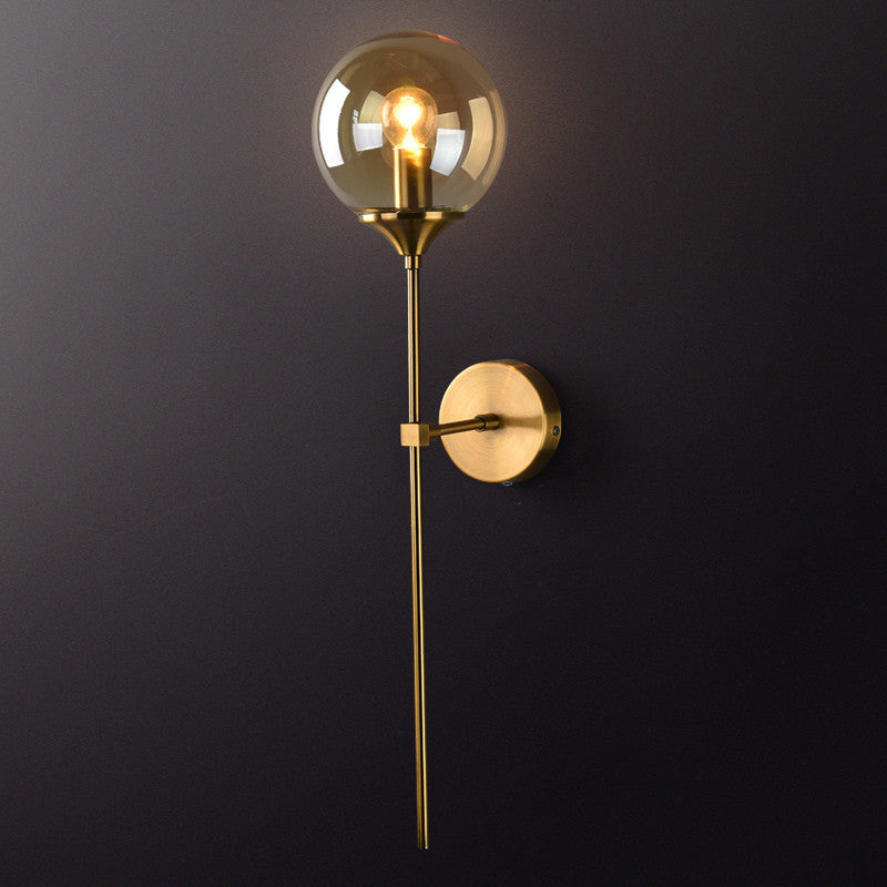 Lisslune | Brass Pencil Arm Wall Lamp Postmodern 1 Head Metal Wall Light with Ball Glass Shade