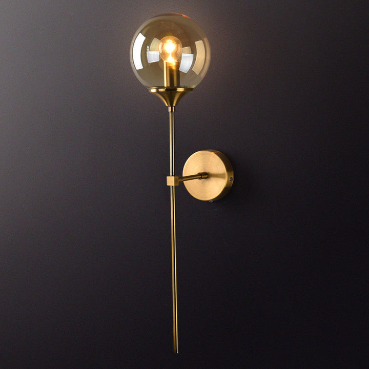 Lisslune | Brass Pencil Arm Wall Lamp Postmodern 1 Head Metal Wall Light with Ball Glass Shade
