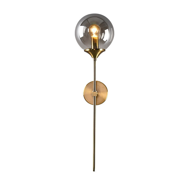 Lisslune | Brass Pencil Arm Wall Lamp Postmodern 1 Head Metal Wall Light with Ball Glass Shade