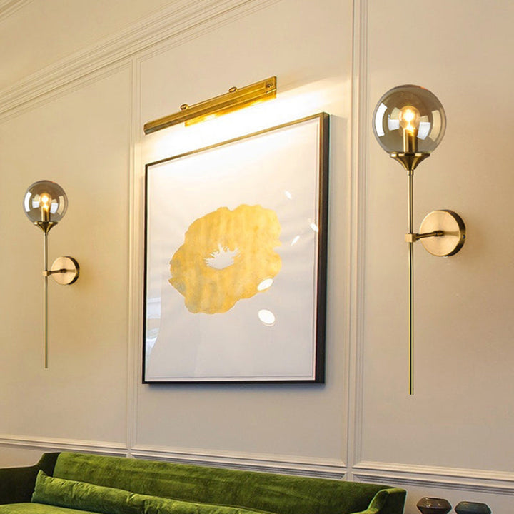 Lisslune | Brass Pencil Arm Wall Lamp Postmodern 1 Head Metal Wall Light with Ball Glass Shade