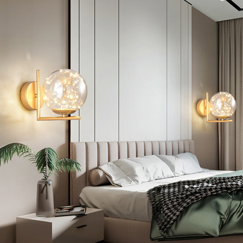 Lisslune | Glass Mini Globe Wall Lamp Designer Style LED Wall Mount Light Fixture for Bedroom