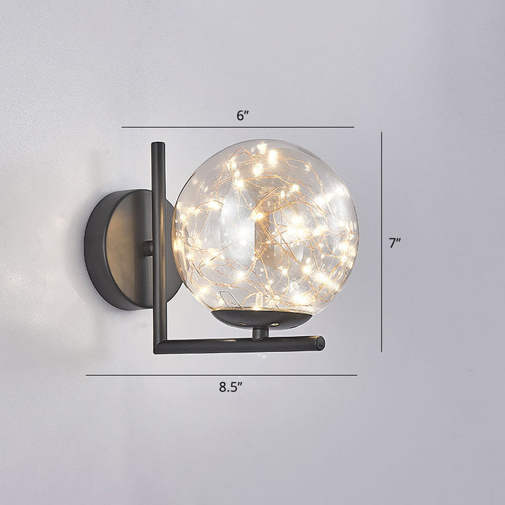 Lisslune | Glass Mini Globe Wall Lamp Designer Style LED Wall Mount Light Fixture for Bedroom