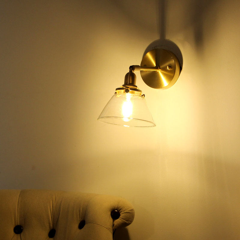 Lisslune | Minimalist Rejuvenation Rotating Wall Lighting Single Lamps Glass Wall Lamp in Brass for Living Room