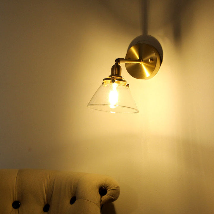 Lisslune | Minimalist Rejuvenation Rotating Wall Lighting Single Lamps Glass Wall Lamp in Brass for Living Room