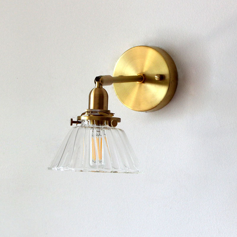 Lisslune | Minimalist Rejuvenation Rotating Wall Lighting Single Lamps Glass Wall Lamp in Brass for Living Room