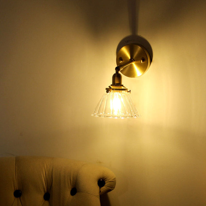 Lisslune | Minimalist Rejuvenation Rotating Wall Lighting Single Lamps Glass Wall Lamp in Brass for Living Room