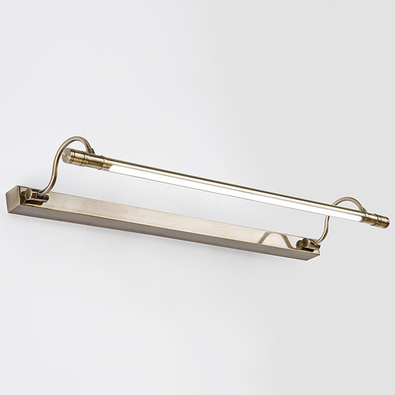 Skørter | Nickel-Finish Metal Vanity Lamp Tubular Country House Style Wall Light with Adjustable Curved Arm