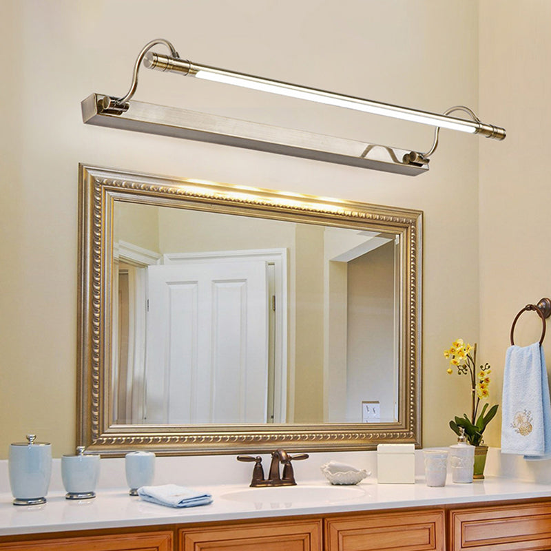 Skørter | Nickel-Finish Metal Vanity Lamp Tubular Country House Style Wall Light with Adjustable Curved Arm