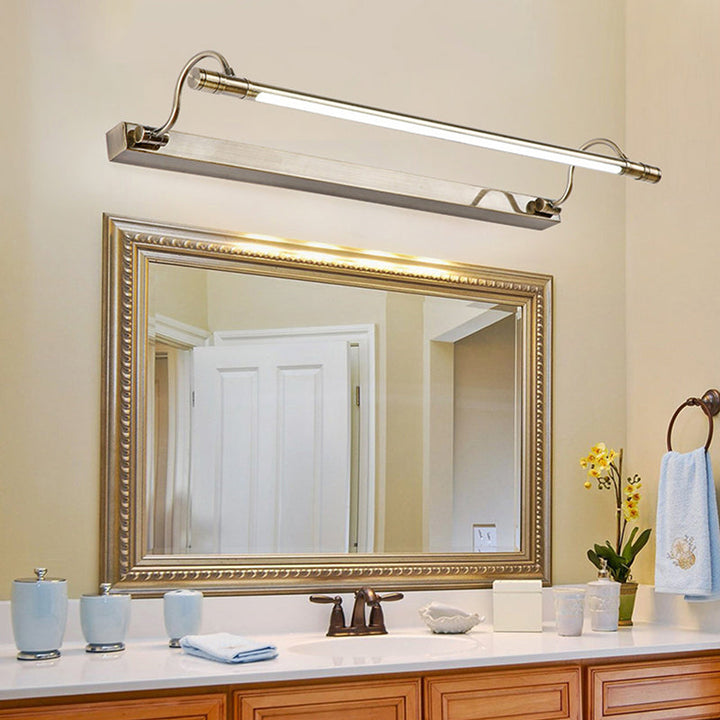 Skørter | Nickel-Finish Metal Vanity Lamp Tubular Country House Style Wall Light with Adjustable Curved Arm