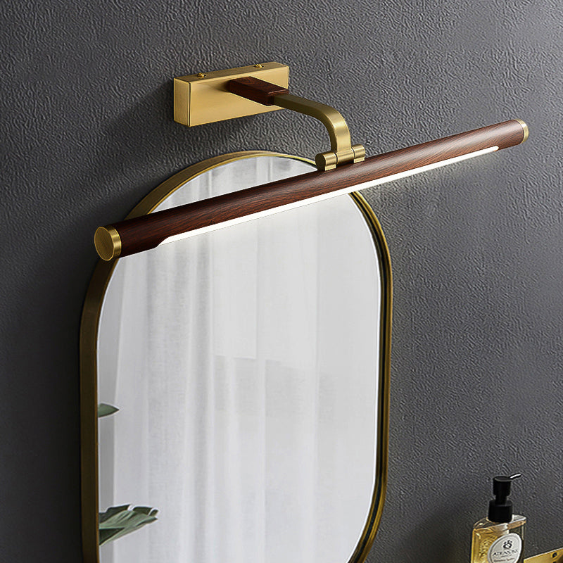 Skørter | Walnut Wood Grain Tube Wall Lamp Country Acrylic Bathroom LED Vanity Lighting with Brass Pivot Joint