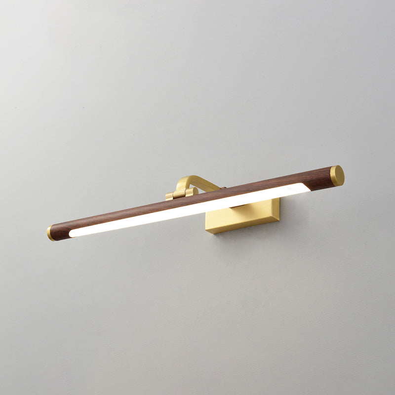 Skørter | Walnut Wood Grain Tube Wall Lamp Country Acrylic Bathroom LED Vanity Lighting with Brass Pivot Joint