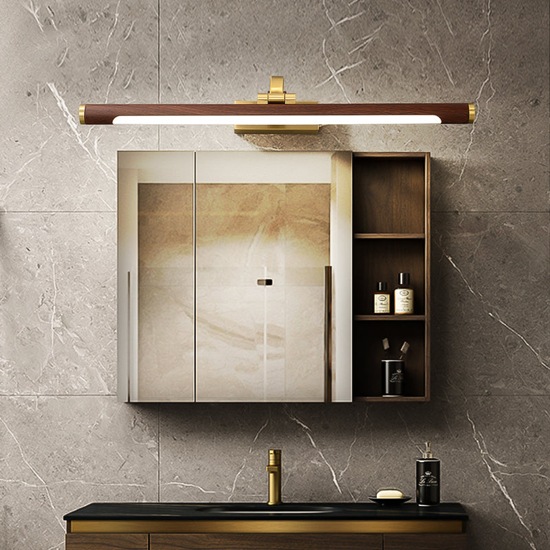 Skørter | Walnut Wood Grain Tube Wall Lamp Country Acrylic Bathroom LED Vanity Lighting with Brass Pivot Joint