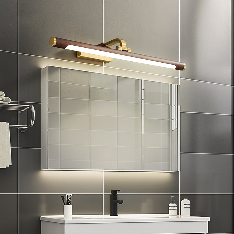 Skørter | Walnut Wood Grain Tube Wall Lamp Country Acrylic Bathroom LED Vanity Lighting with Brass Pivot Joint