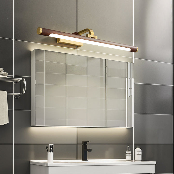 Skørter | Walnut Wood Grain Tube Wall Lamp Country Acrylic Bathroom LED Vanity Lighting with Brass Pivot Joint