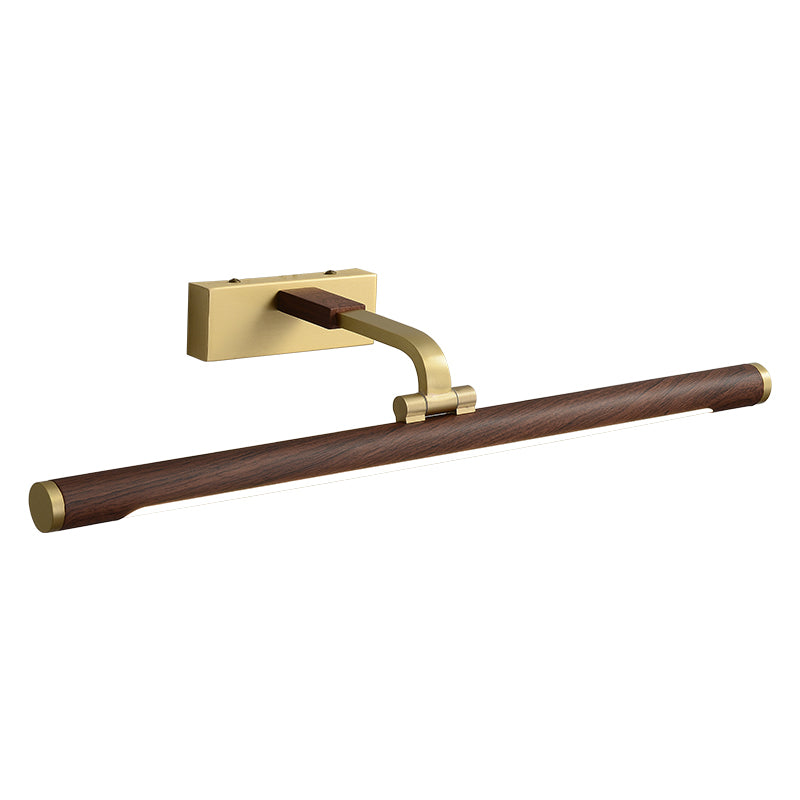 Skørter | Walnut Wood Grain Tube Wall Lamp Country Acrylic Bathroom LED Vanity Lighting with Brass Pivot Joint