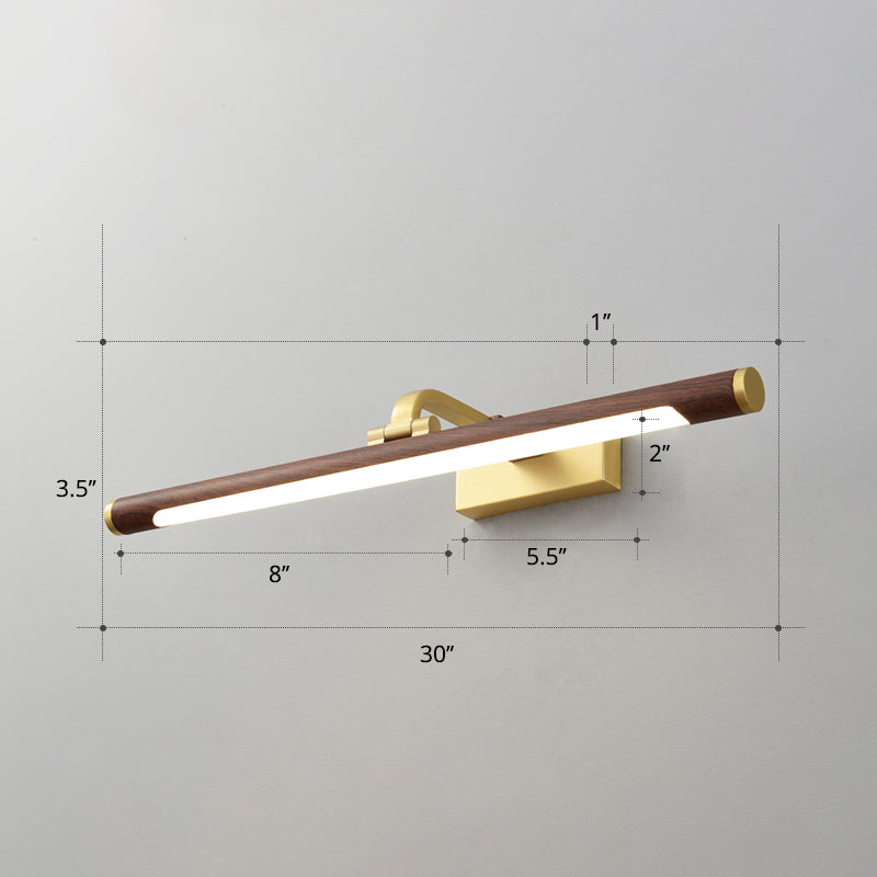 Skørter | Walnut Wood Grain Tube Wall Lamp Country Acrylic Bathroom LED Vanity Lighting with Brass Pivot Joint