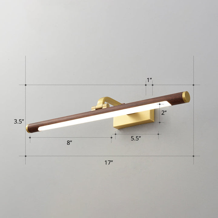 Skørter | Walnut Wood Grain Tube Wall Lamp Country Acrylic Bathroom LED Vanity Lighting with Brass Pivot Joint