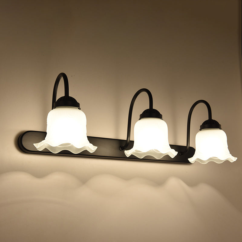Skørter | Vintage Ruffle Wall Mount Lighting Milk Glass Sink Wall Light with Goose Neck Arm for Bathroom