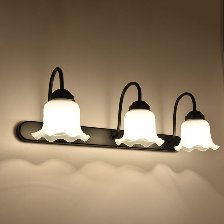 Skørter | Vintage Ruffle Wall Mount Lighting Milk Glass Sink Wall Light with Goose Neck Arm for Bathroom