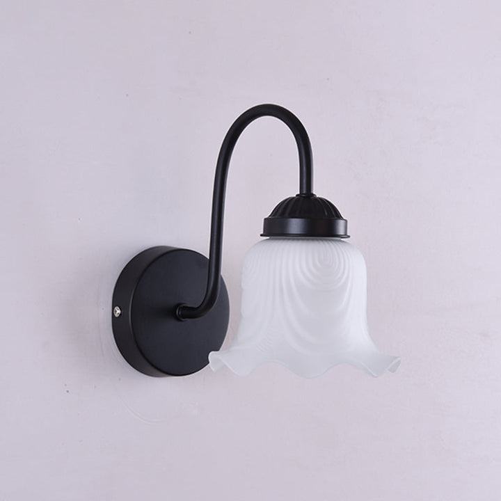Skørter | Vintage Ruffle Wall Mount Lighting Milk Glass Sink Wall Light with Goose Neck Arm for Bathroom