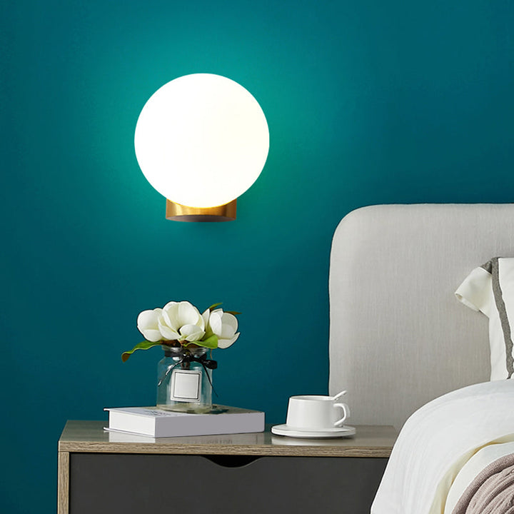 Lisslune | Simple spherical wall-mounted lamp opal glass 1 bulb bedside wall lantern light in brass