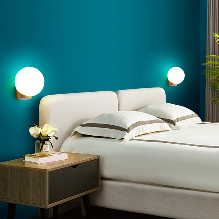 Lisslune | Simple spherical wall-mounted lamp opal glass 1 bulb bedside wall lantern light in brass