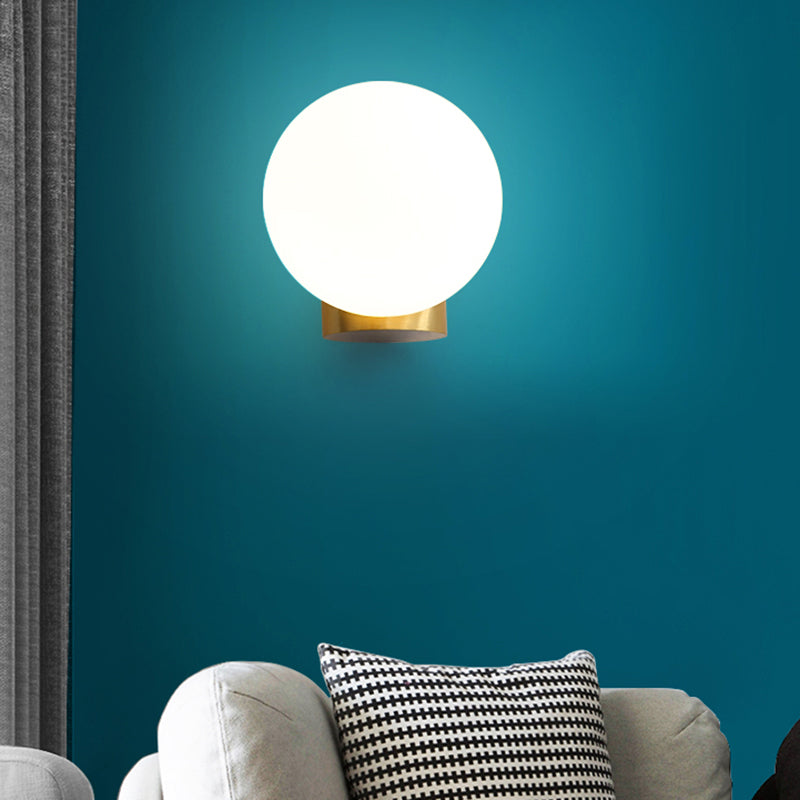 Lisslune | Simple spherical wall-mounted lamp opal glass 1 bulb bedside wall lantern light in brass