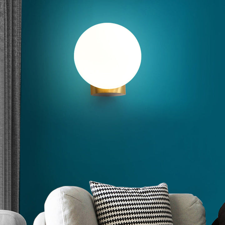 Lisslune | Simple spherical wall-mounted lamp opal glass 1 bulb bedside wall lantern light in brass