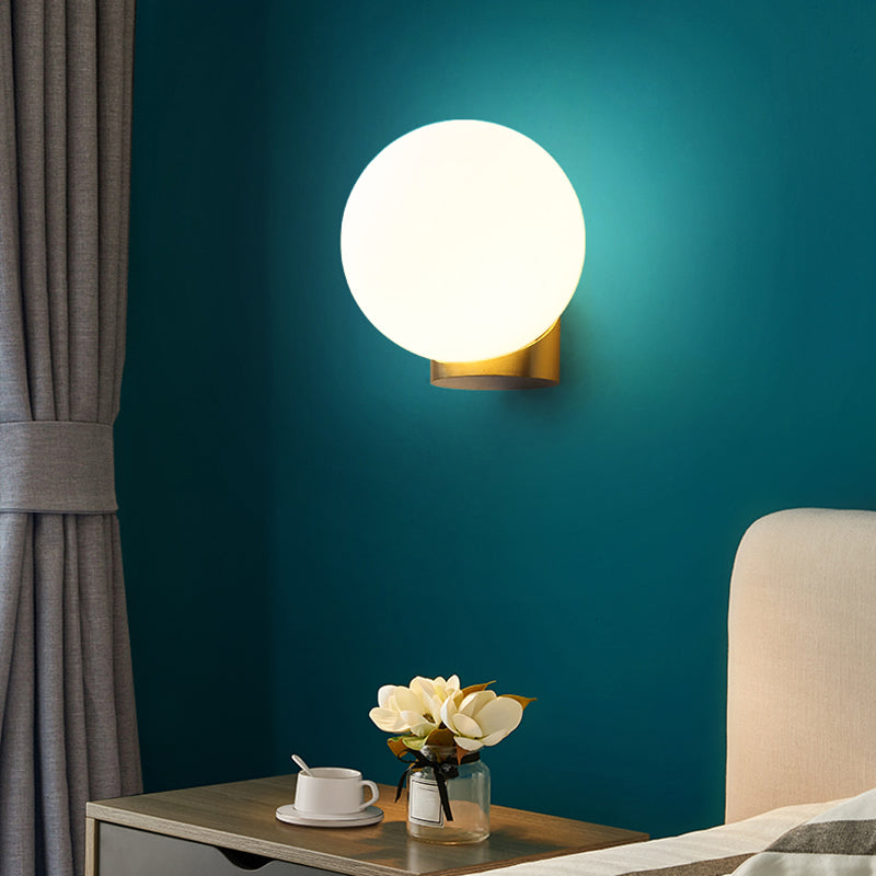 Lisslune | Simple spherical wall-mounted lamp opal glass 1 bulb bedside wall lantern light in brass