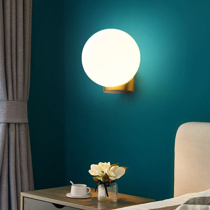 Lisslune | Simple spherical wall-mounted lamp opal glass 1 bulb bedside wall lantern light in brass