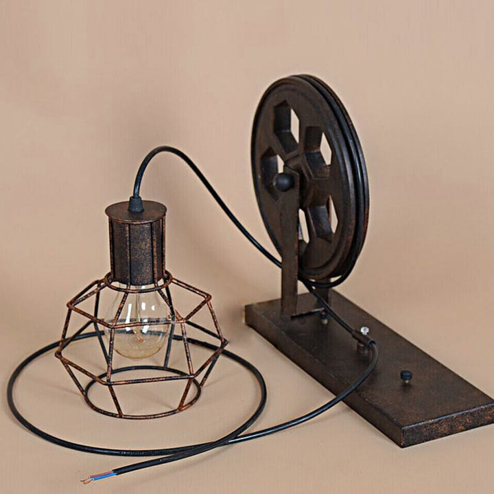 Lisslune | Spherical Wire Cage Foyer Wall Lamp Rustic Iron 1-Light Bedroom Wall Mount Lamp with Pulley