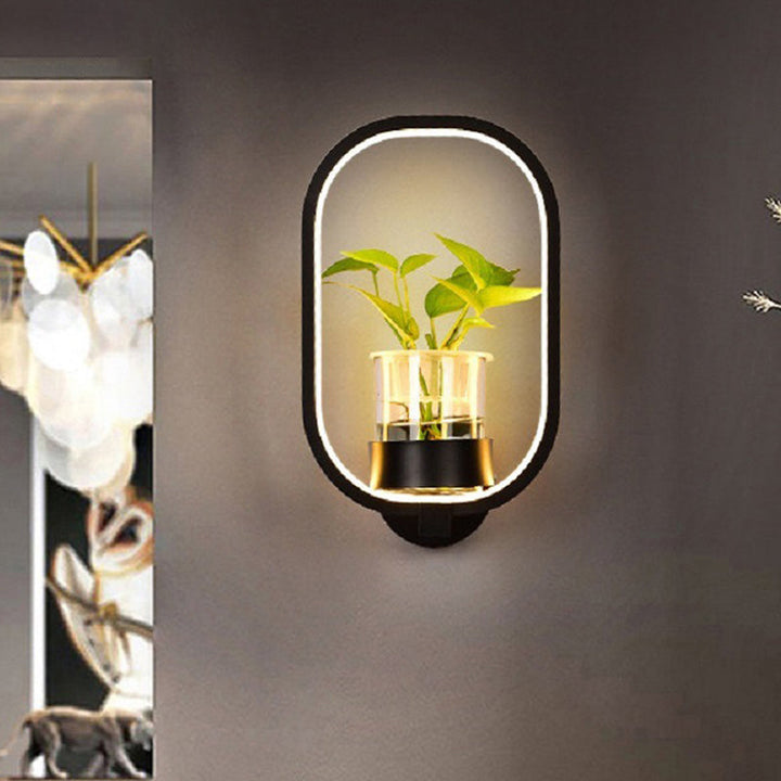 Lisslune | Decorative Halo LED Wall Sconce Metal Bedroom Wall Light with Glass Hydroponic Pot