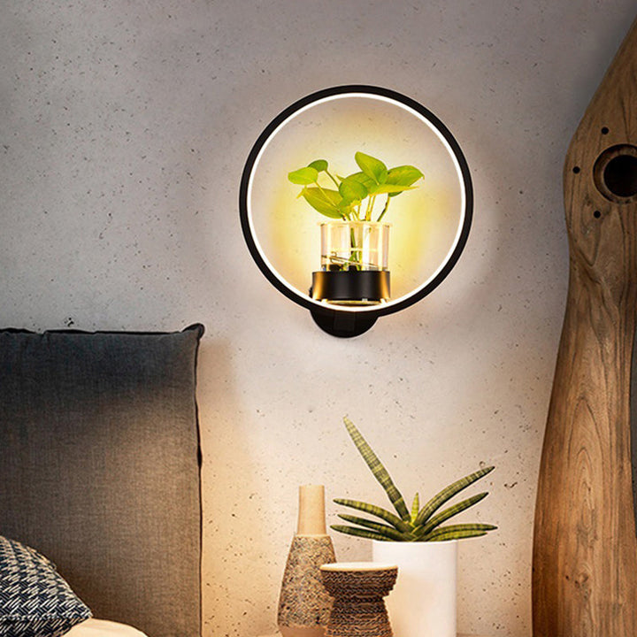 Lisslune | Decorative Halo LED Wall Sconce Metal Bedroom Wall Light with Glass Hydroponic Pot