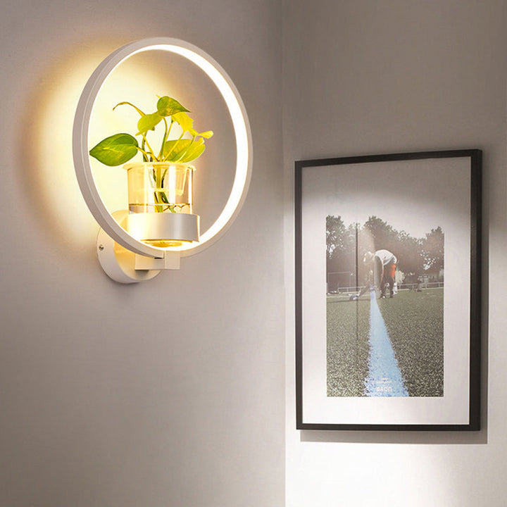 Lisslune | Decorative Halo LED Wall Sconce Metal Bedroom Wall Light with Glass Hydroponic Pot